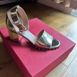 Valentino Metallic Gold Block Heel Sandals